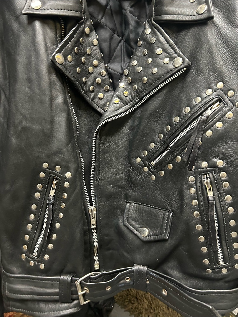Diamond Supply Co. Black Leather Jacket with Silver Studs